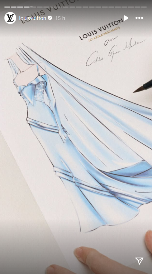 A sketch of Chloe Moretz's wedding gown, from a video dated September 1, 2025 | Source: Instagram Story/louisvuitton