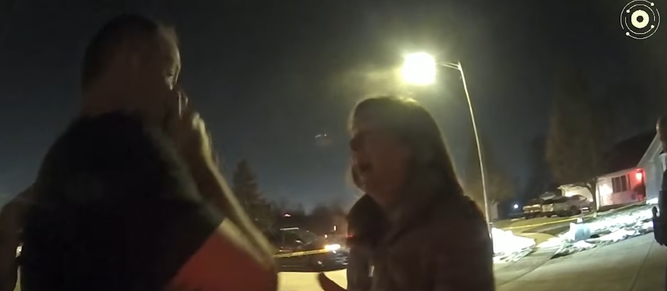 Bodycam footage showing Caleb Flynn talking to the grandmother of his children while both sobbed, dated March 2, 2026 | Source: YouTube/Law&Crime Network