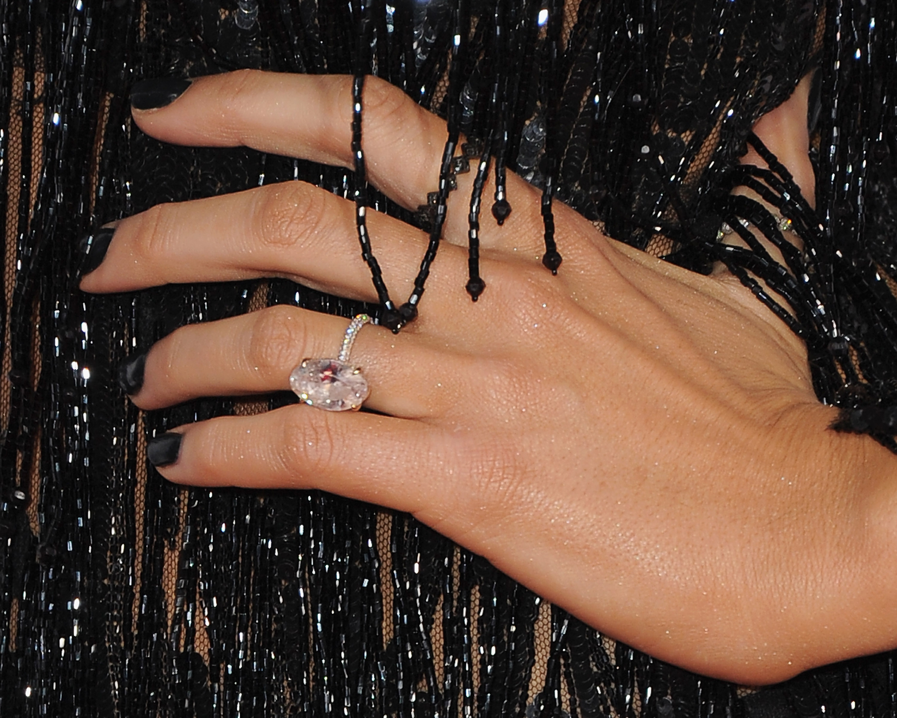 Blake Lively shows off her engagement ring while arriving at the People’s Choice Awards in 2017. The ring, given to her by actor Ryan Reynolds, is estimated to be worth about $2 million.