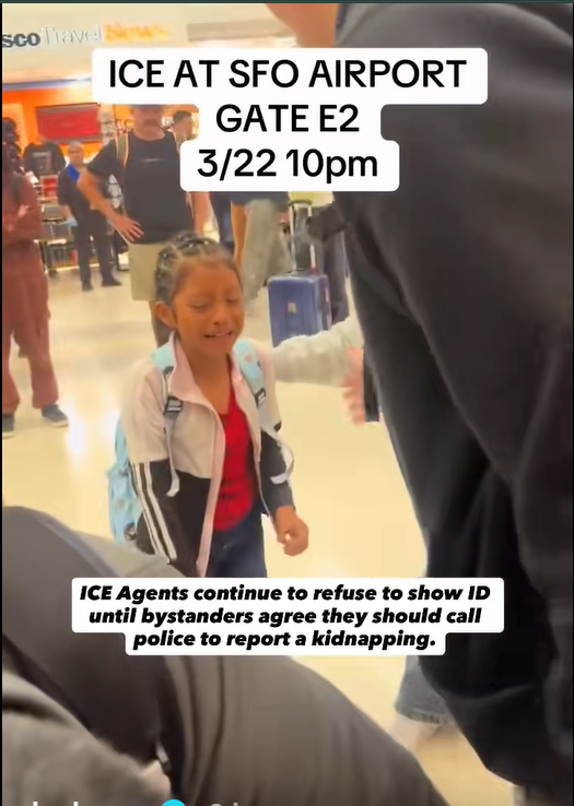 A girl watches as ICE agents detain her mother at San Francisco International Airport | Source: TikTok/@donlemon