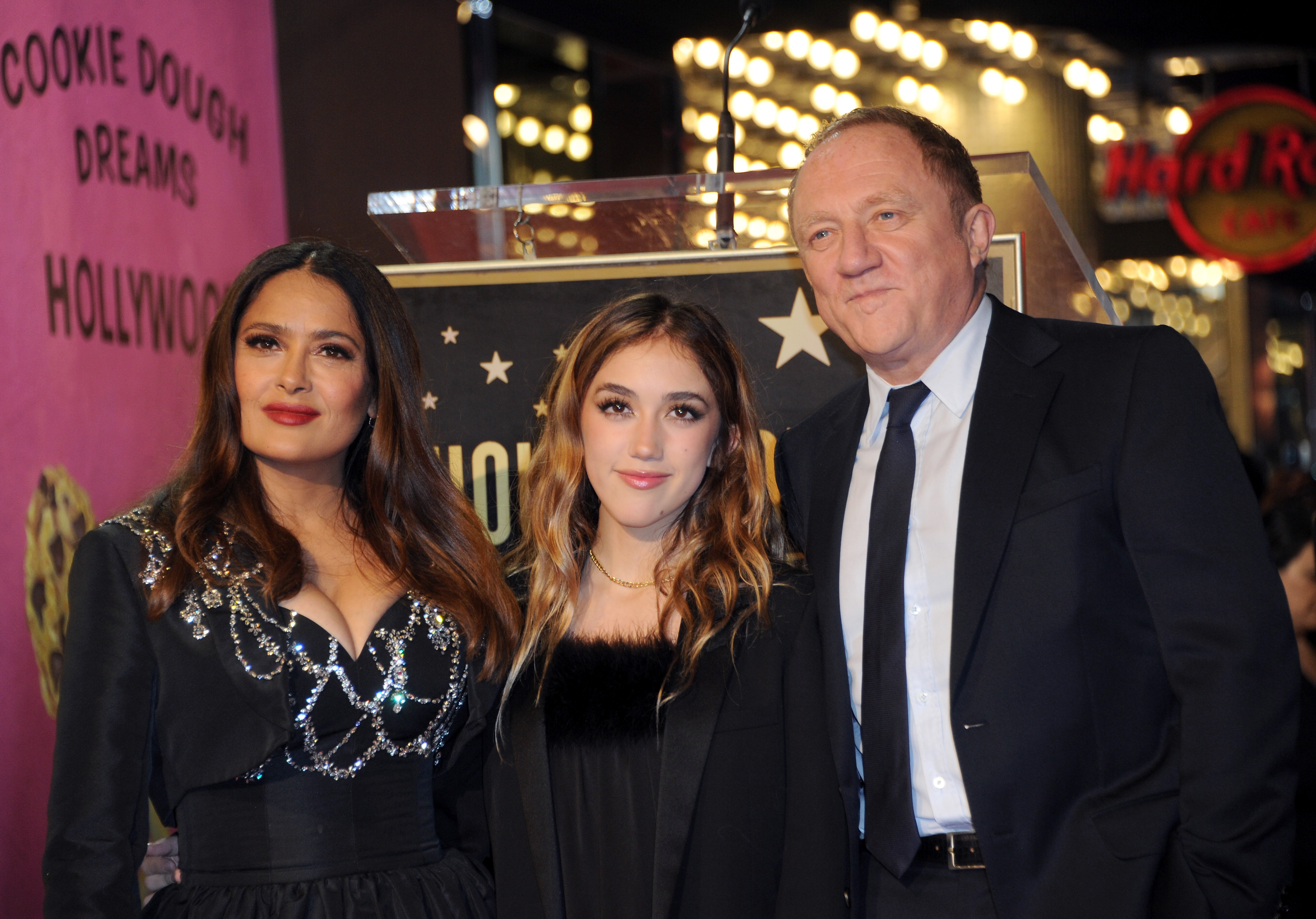 Salma, Valentina, and François-Henri appeared together at Salma's Hollywood Walk of Fame ceremony in November 2021. The family photo offered a direct comparison in the resemblance debate that Salma said she and her husband had never settled. | Source: Getty Images