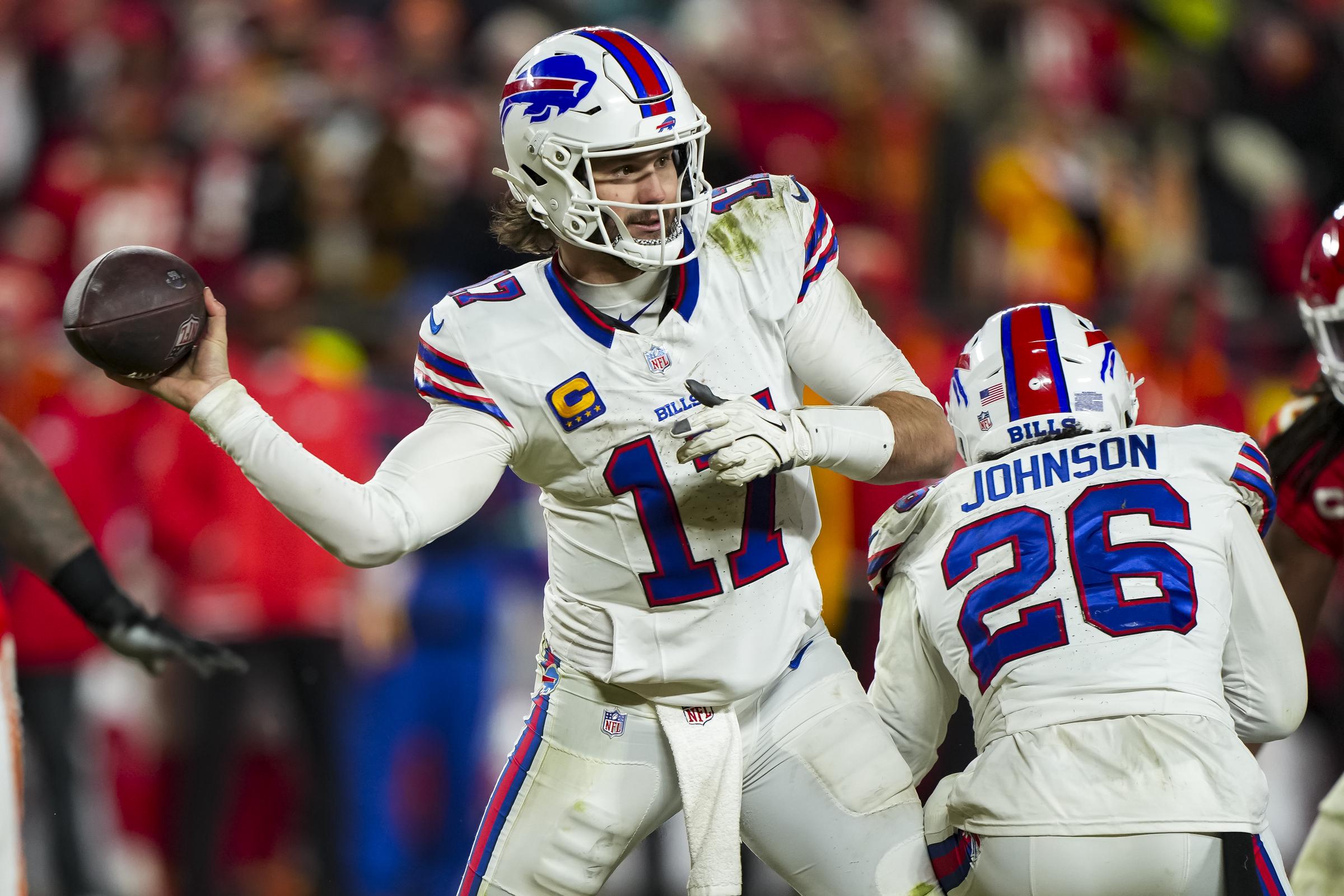 Josh Allen during the second half of the AFC Championship game against the Kansas City Chiefs at Arrowhead Stadium on January 26, 2025, in Kansas City, Missouri. | Source: Getty Images
