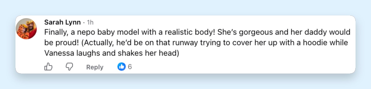 A fan praised Natalia's appearance and playfully imagined how her late father, Kobe Bryant, might have reacted to her runway debut. | Source: Facebook / Extra