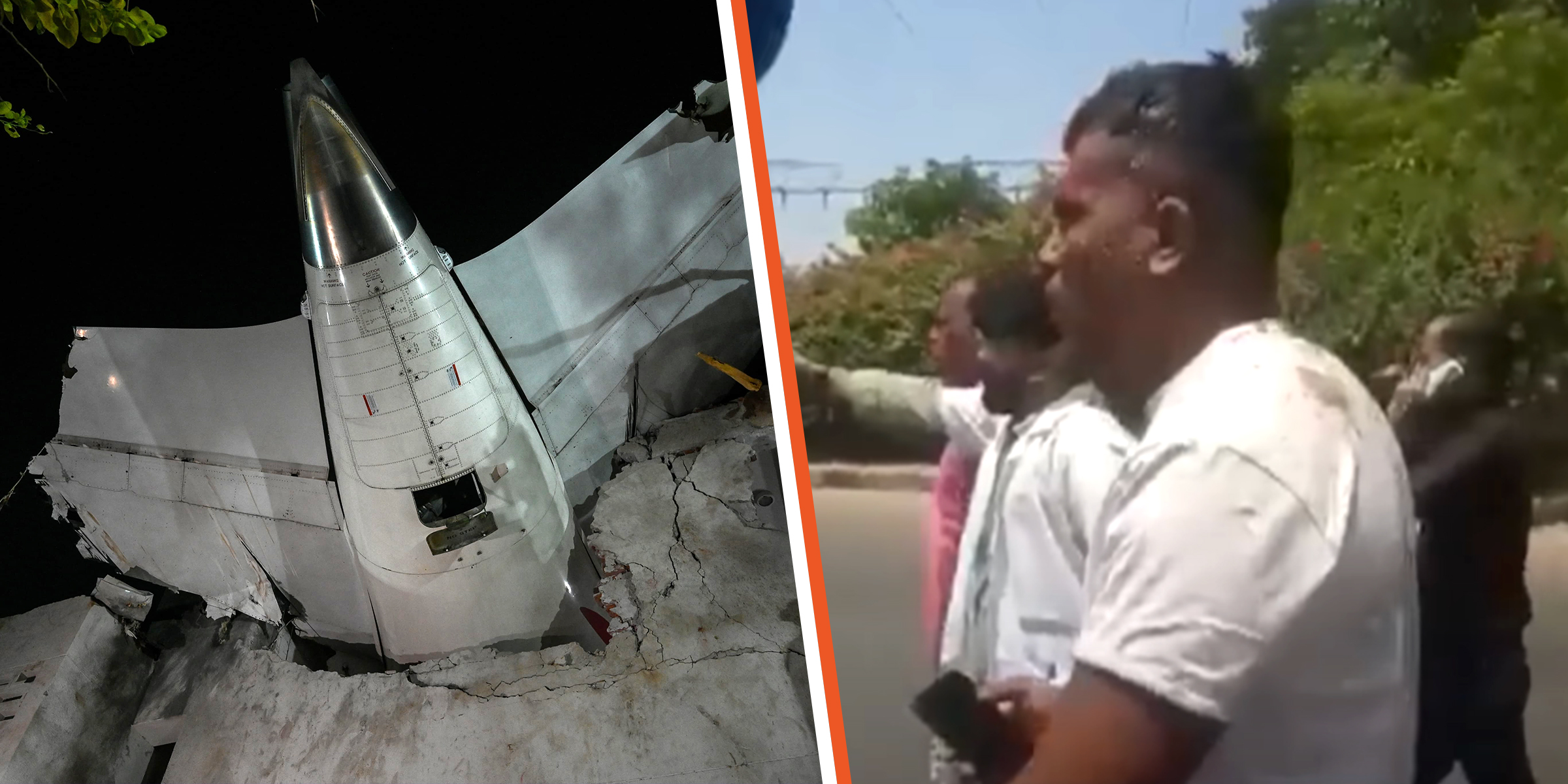 The crashed airplane | Vishwashkumar Ramesh | Source: Getty Images | YouTube/SkyNews