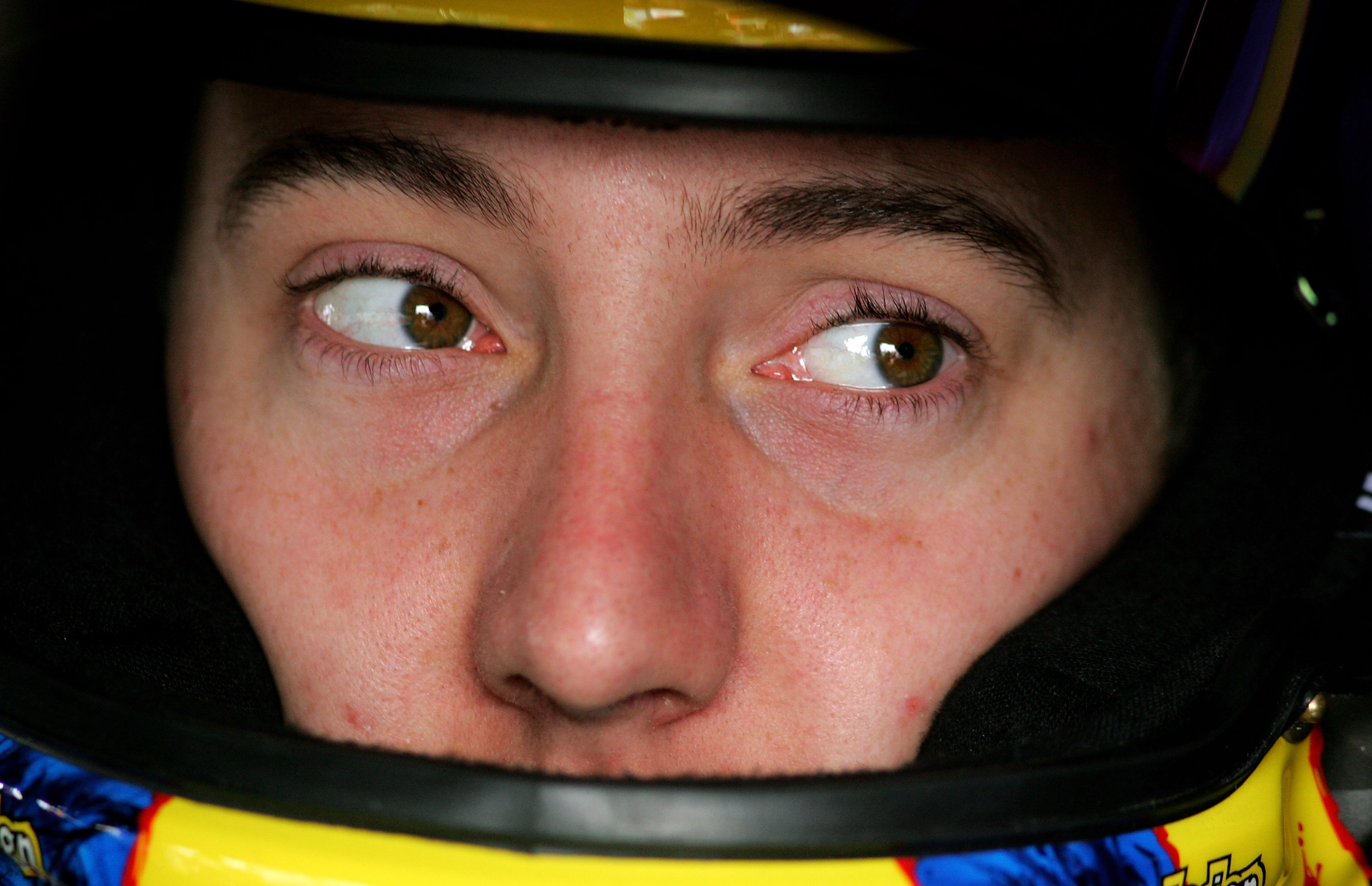 A close-up of Kyle Busch during practice for the NASCAR Nextel Cup Series MBNA Race Points 400 in Dover, Delaware on September 24, 2005. | Source: Getty Images