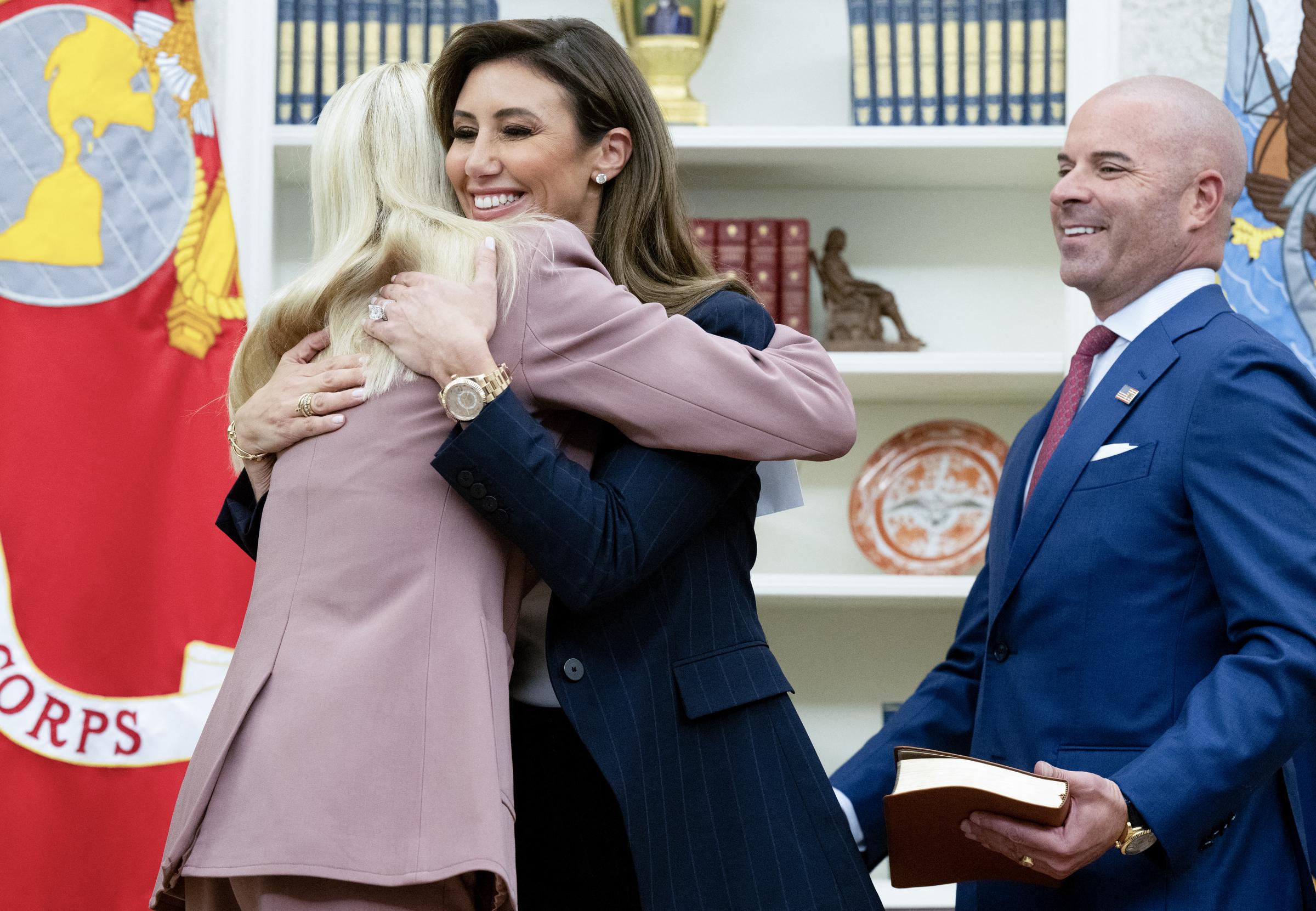General Pam Bondi congratulates Alina Habba, with husband Gregg Reuben, after being sworn in as interim US Attorney for New Jersey on March 28, 2025, in Washington, D.C. | Source: Getty Images