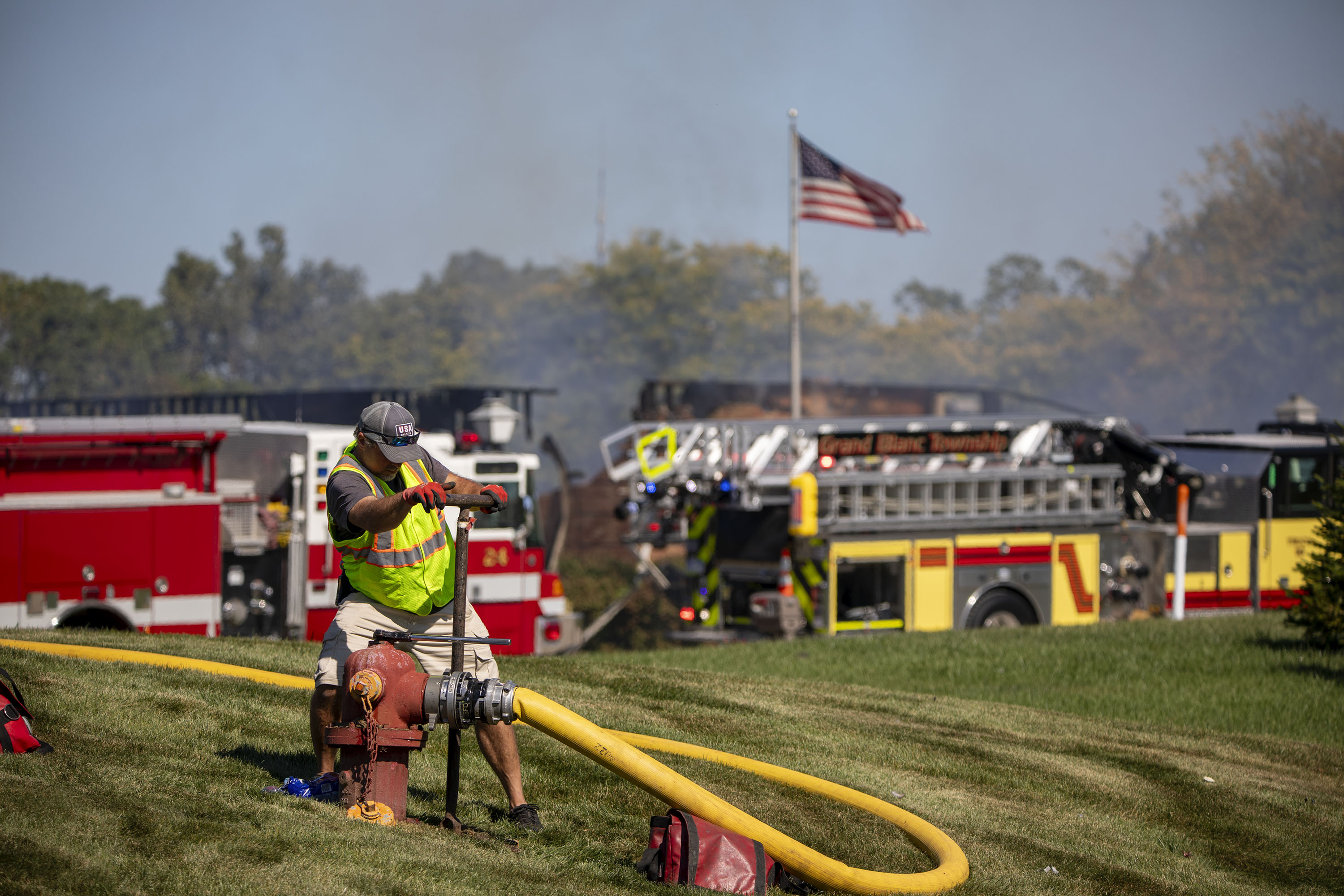 Emergency services respond to a shooting and fire at the Church of Jesus Christ of Latter-day Saints on September 28, 2025, in Grand Blanc, Michigan. | Source: Getty Images