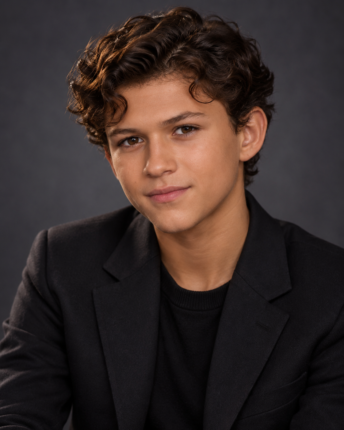 The final AI image presents an older teen interpretation, with dark curls and a more defined facial structure. Like the others, it is an entirely invented portrait and not an image of any real child connected to Zendaya or Tom Holland. | Source: ChatGPT