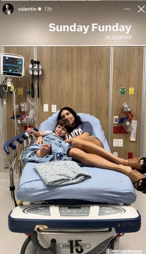 Jenna Johnson holds her 3-year-old son, Rome, as they lie together on a hospital bed during his weekend emergency visit. | Source: Instagram/valentin