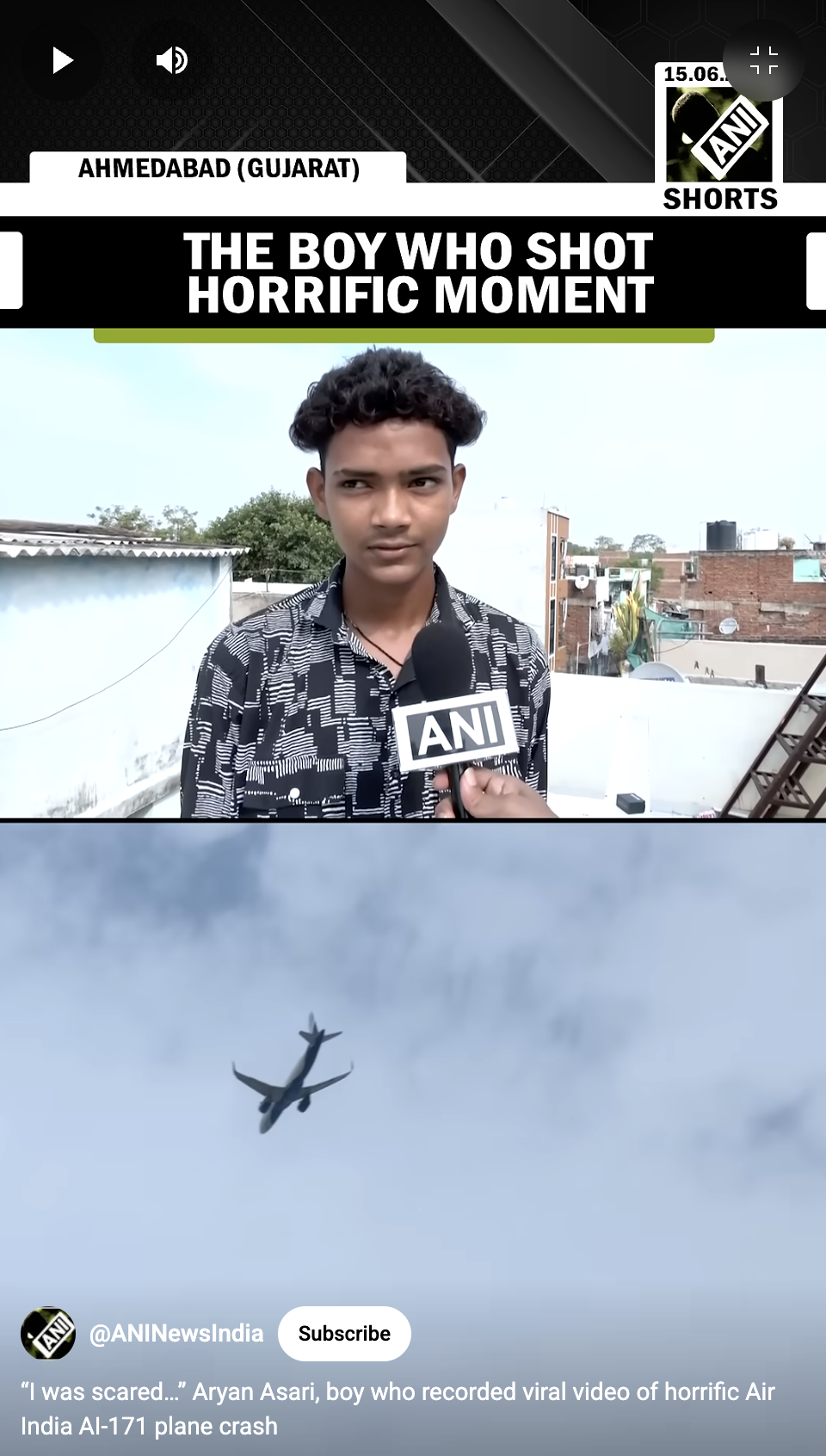 Aryan Asari shares what he saw on the day of the airplane crash, as seen in a video dated June 15, 2025 | Source: YouTube/ANINewsIndia