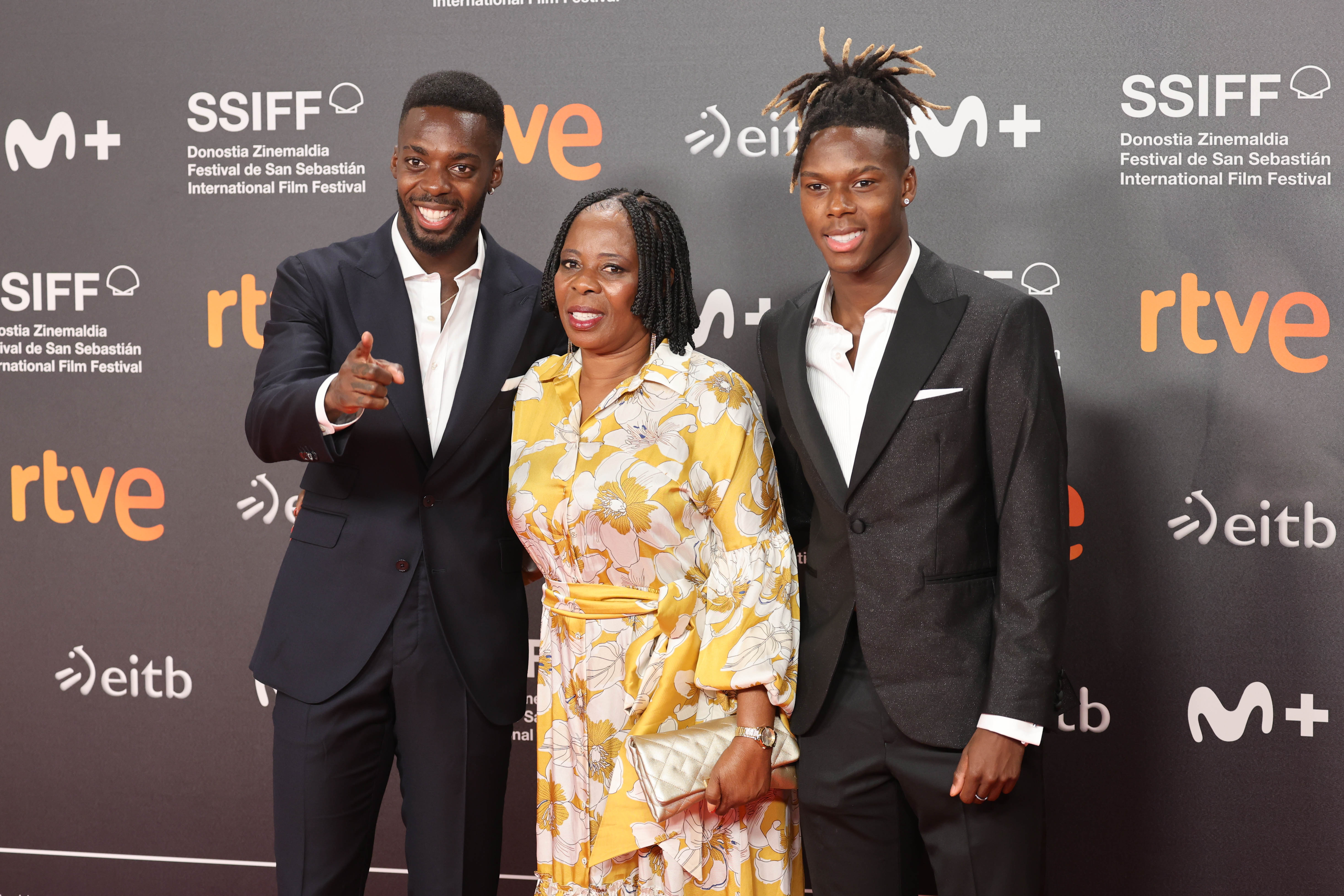 Iñaki Williams, Maria Arthuer, and Nico Williams attend a photocall for the opening of the 72nd San Sebastián Film Festival on September 20, 2024, in Spain. | Source: Getty Images