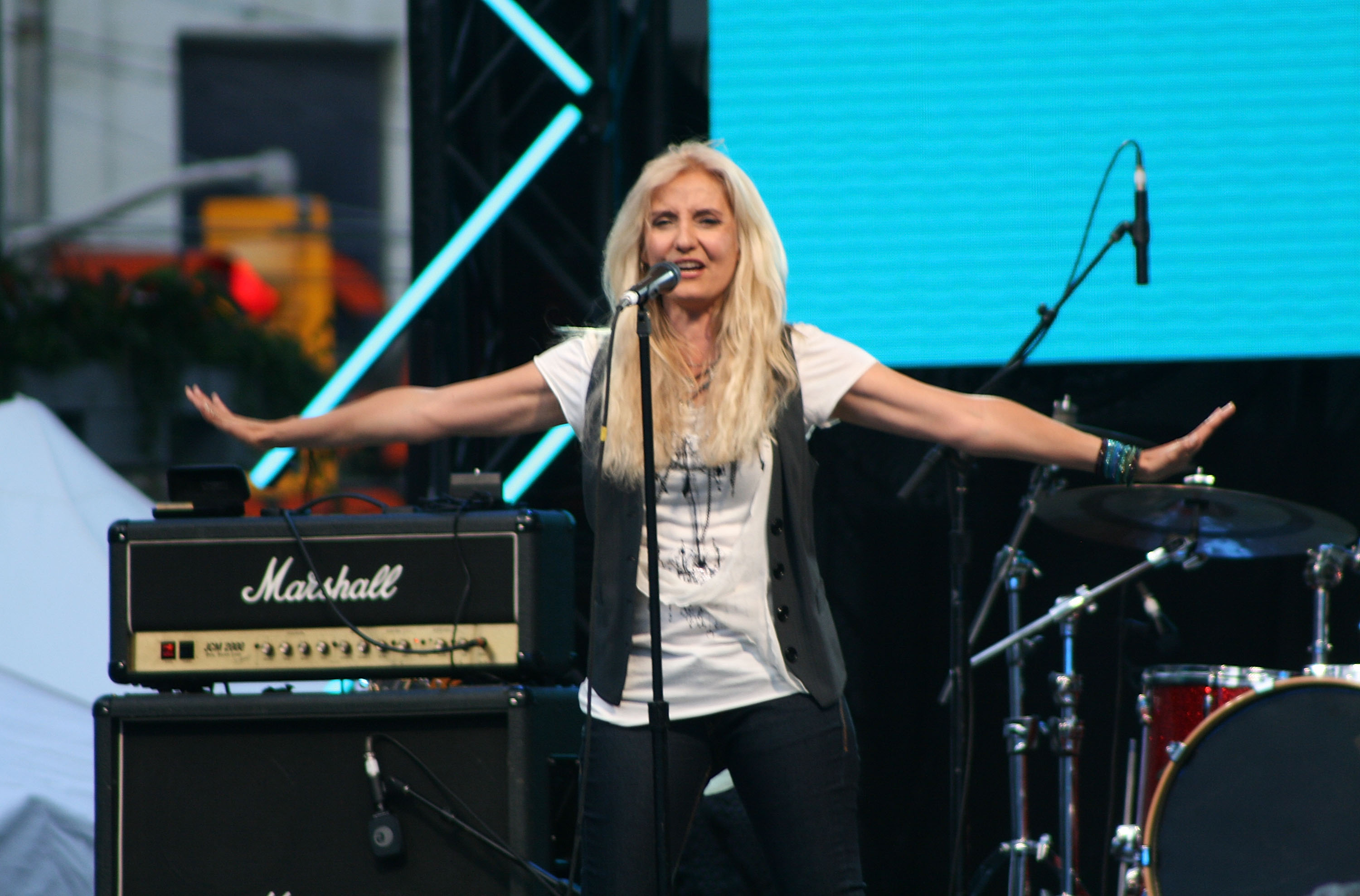 Sass Jordan performs during the Luminato arts festival in Toronto in 2010. Live performances remained a major part of her career until health concerns forced her to step away from her remaining 2026 commitments. | Source: Getty Images