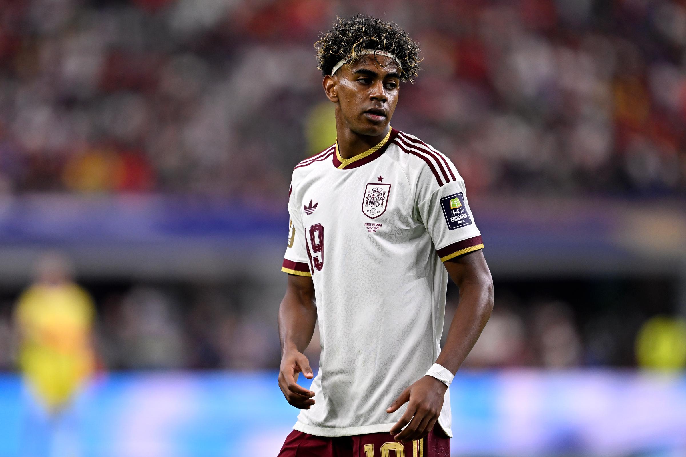 Lamine Yamal during the FIFA World Cup 2026 semifinal match between France and Spain at Dallas Stadium on July 14, 2026, in Arlington, Texas. | Source: Getty Images