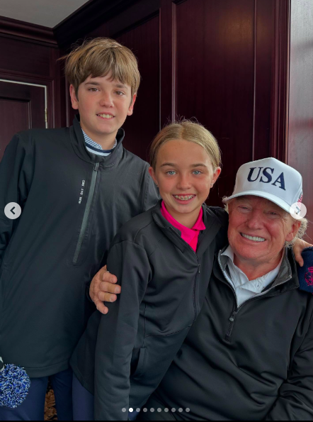 Donald Trump smiling for a photo with Spencer and Chloe Trump. | Source: Instagram/donaldjtrumpjr