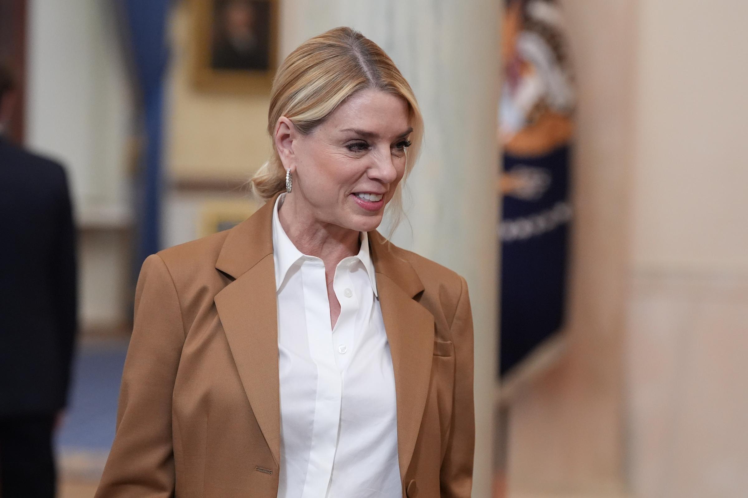Pam Bondi arrives before President Donald Trump addresses the nation at the White House in Washington, D.C., on April 1, 2026 | Source: Getty Images