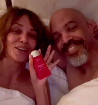 Halle Berry promoting her intimacy gel with Van Hunt smiling next to her. | Source: Instagram/halleberry