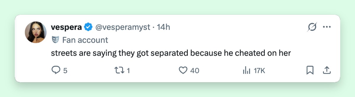 One fan account echoed the speculation surrounding Qualley and Antonoff's separation, claiming that cheating was behind the split. | Source: X/Top Base