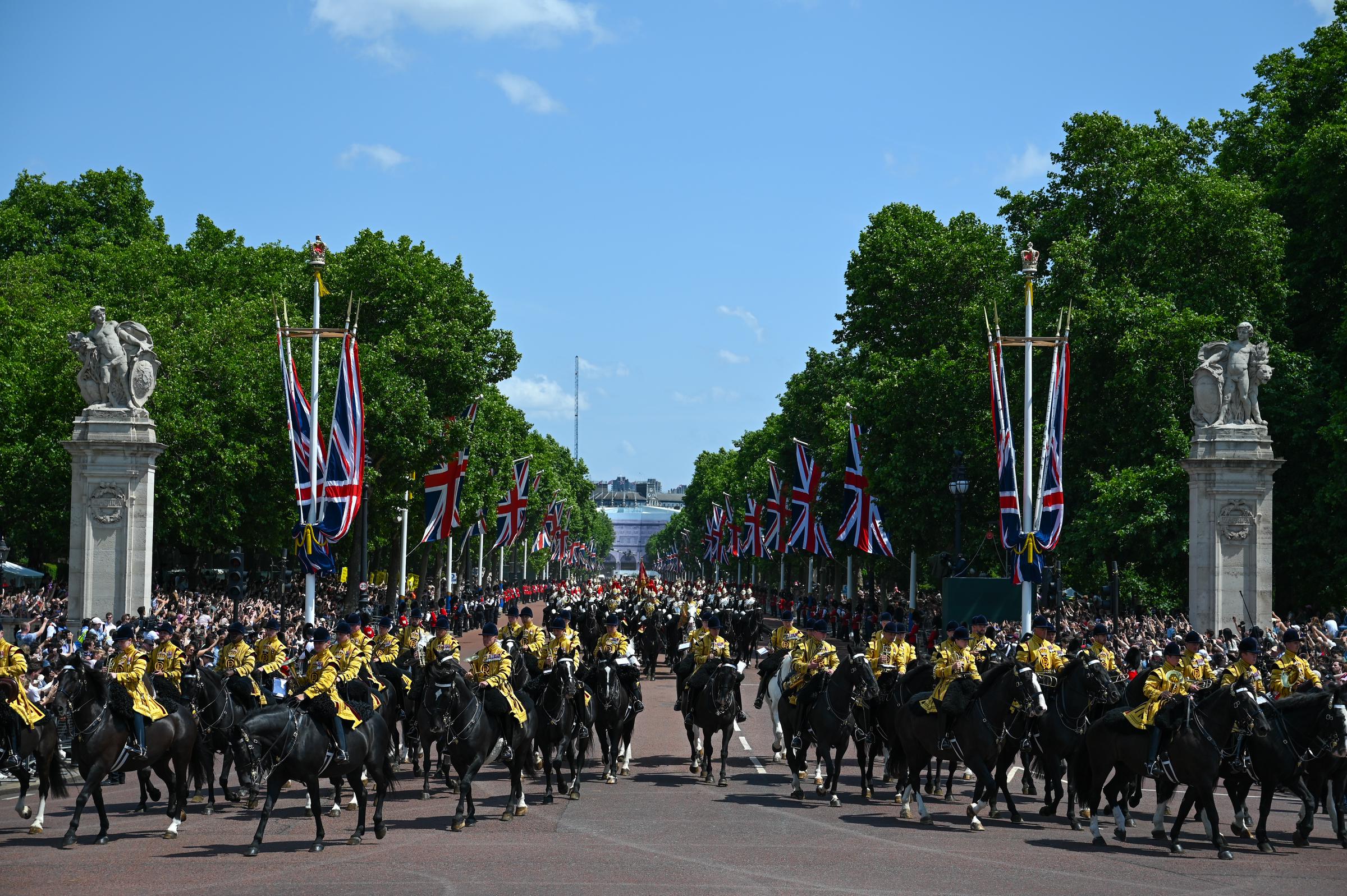 Members of the Household Cavalry ride during the Trooping the Colour parade in London | Source: Getty Images