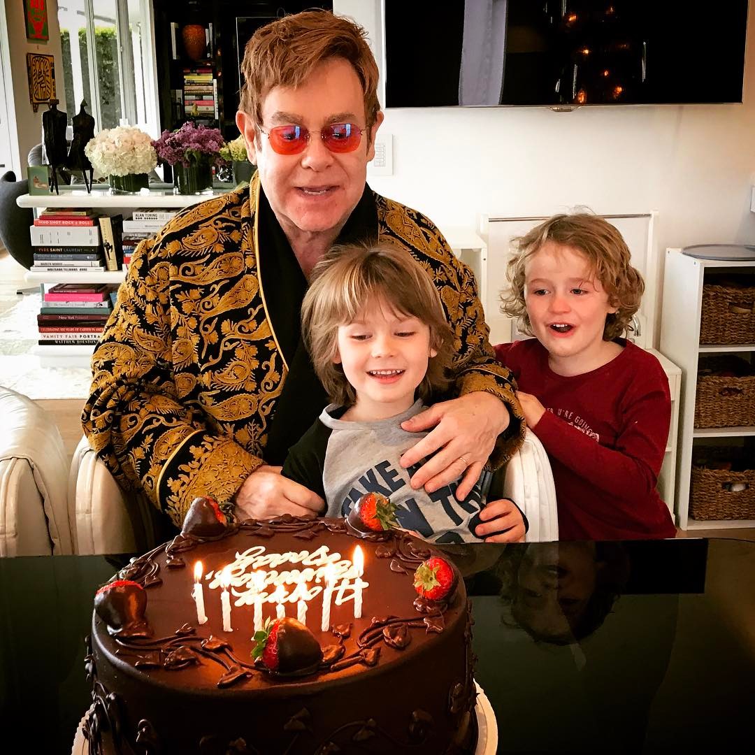 Elton John and his sons from a post dated March 26, 2017. | Source: Instagram/eltonjohn
