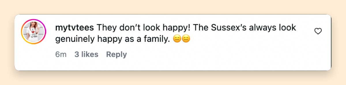 Netizens always draw their own conclusion. This screenshot shows a comment about Catherine, Princess Wales, and her children's apeparance at Trooping the Colour on June 13, 2026 | Source: Instagram/people