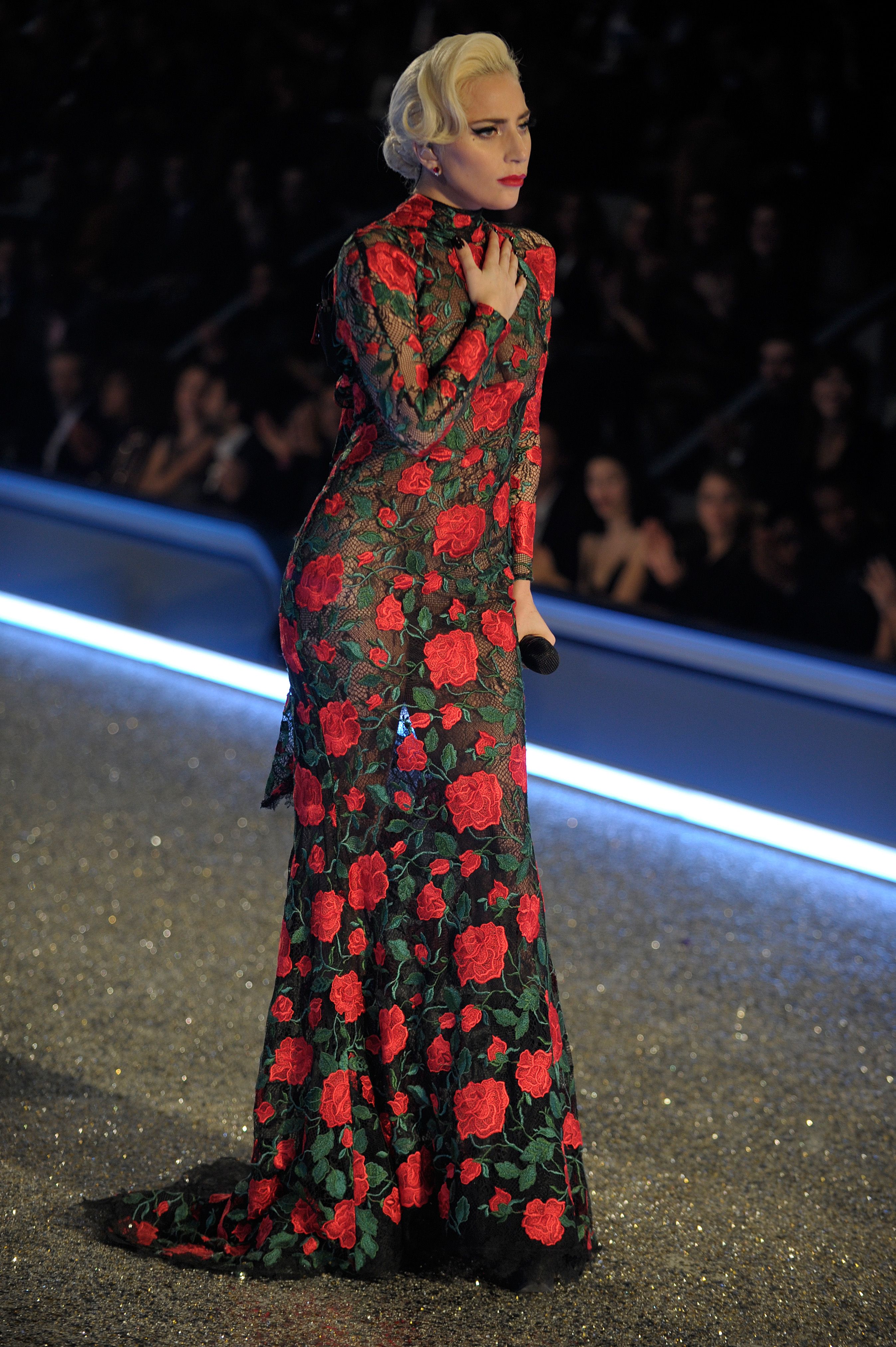 Gaga performed at the Victoria's Secret Fashion Show in Paris on November 30, 2016, wearing a floor-length floral gown. Years later, a rose would become part of the discussion surrounding her daughter's name, though Gaga and Polansky have not confirmed the inspiration behind it. | Source: Getty Images