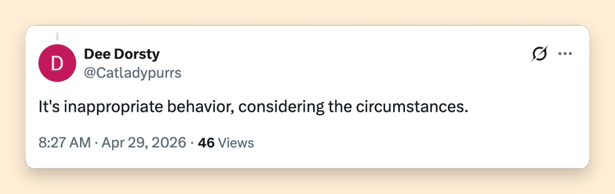 Netizen comment about Donald and Melania Trump, posted on April 29, 2026. | Source: X/@Catladypurrs