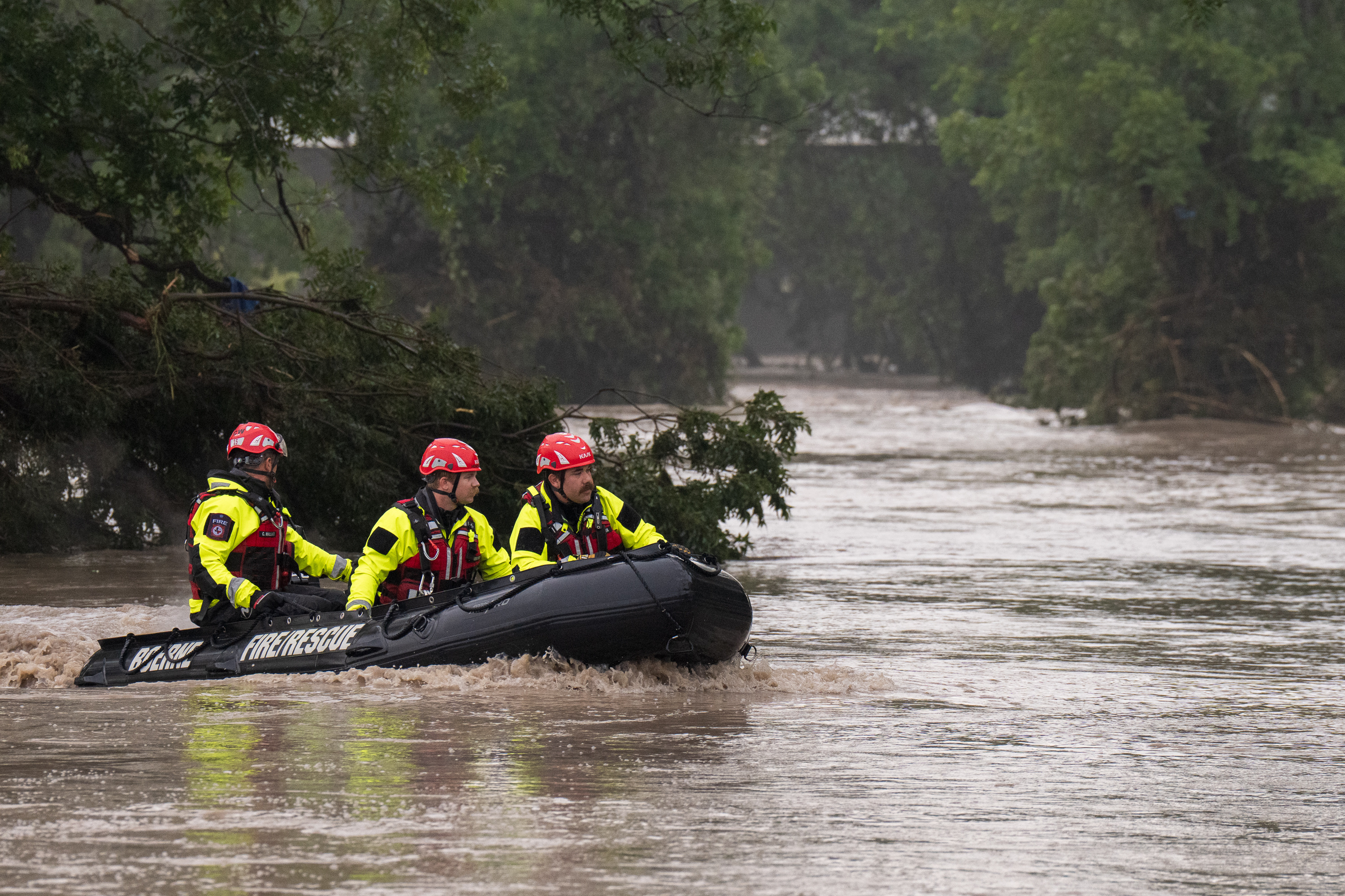 A rescue team navigating the floods in Comfort, Texas on July 4, 2025. | Source: Getty Images