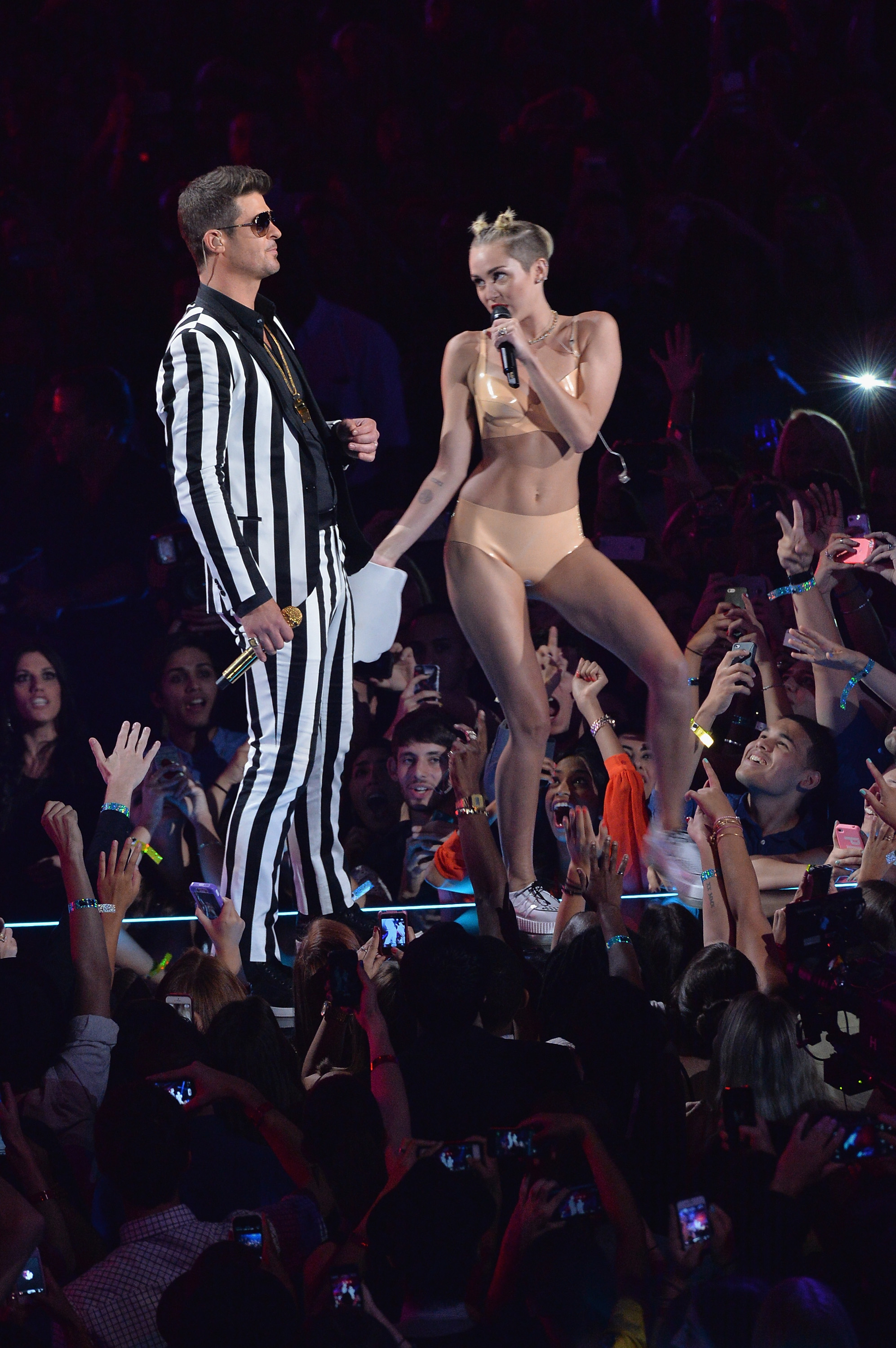 August 25, 2013 became one of the most consequential days of Miley's career, with "Wrecking Ball" arriving as her image was undergoing a dramatic transformation. Her now-infamous MTV VMA performance with Robin Thicke that same night sparked enormous backlash — and even bigger attention. | Source: Getty Images