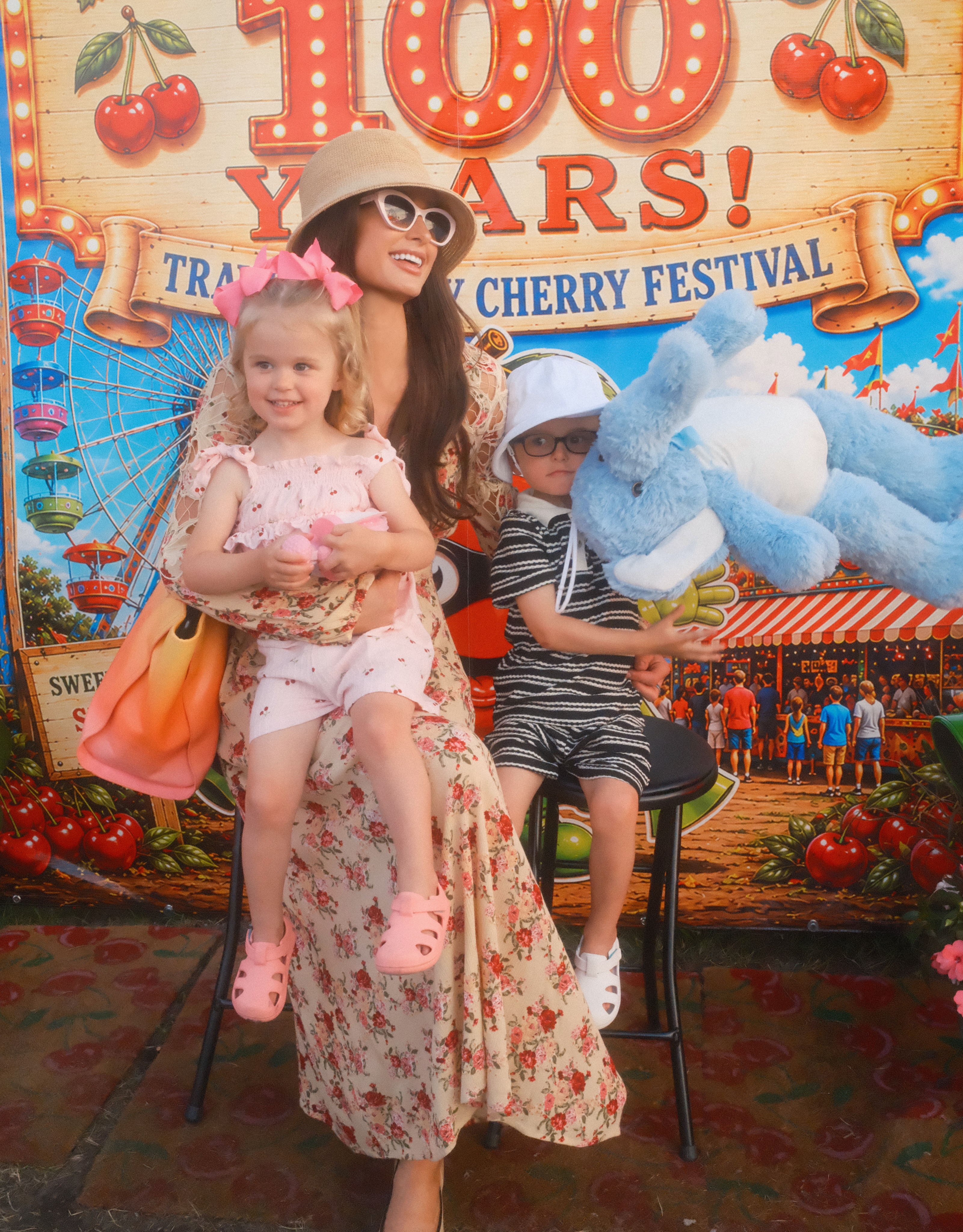 Phoenix's oversized blue prize became a memorable part of the family's Cherry Festival portraits. The playful souvenir also highlighted how much of the outing revolved around the children's enjoyment. | Source: Instagram/parishilton
