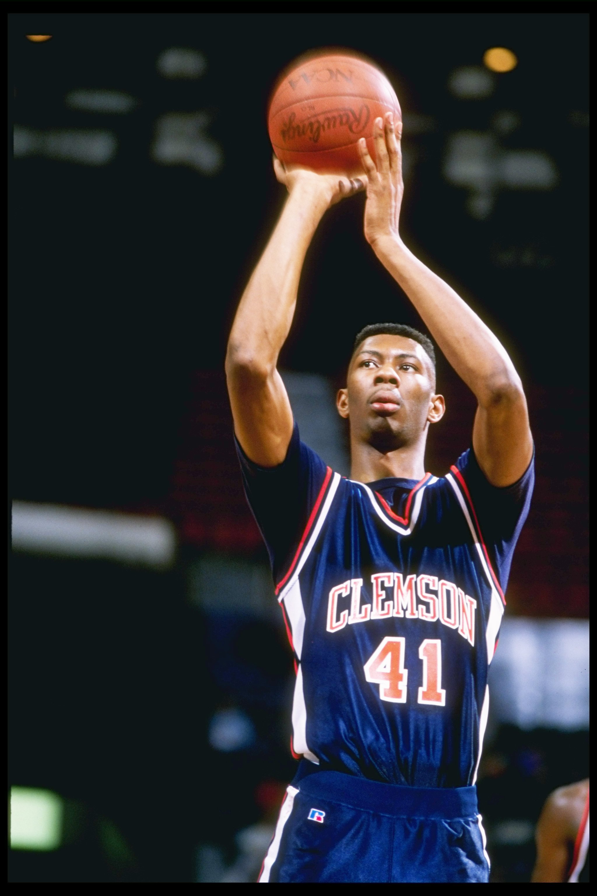 Elden Campbell shoots the ball while playing for Clemson University during a game in the late 1980s | Source: Getty Images