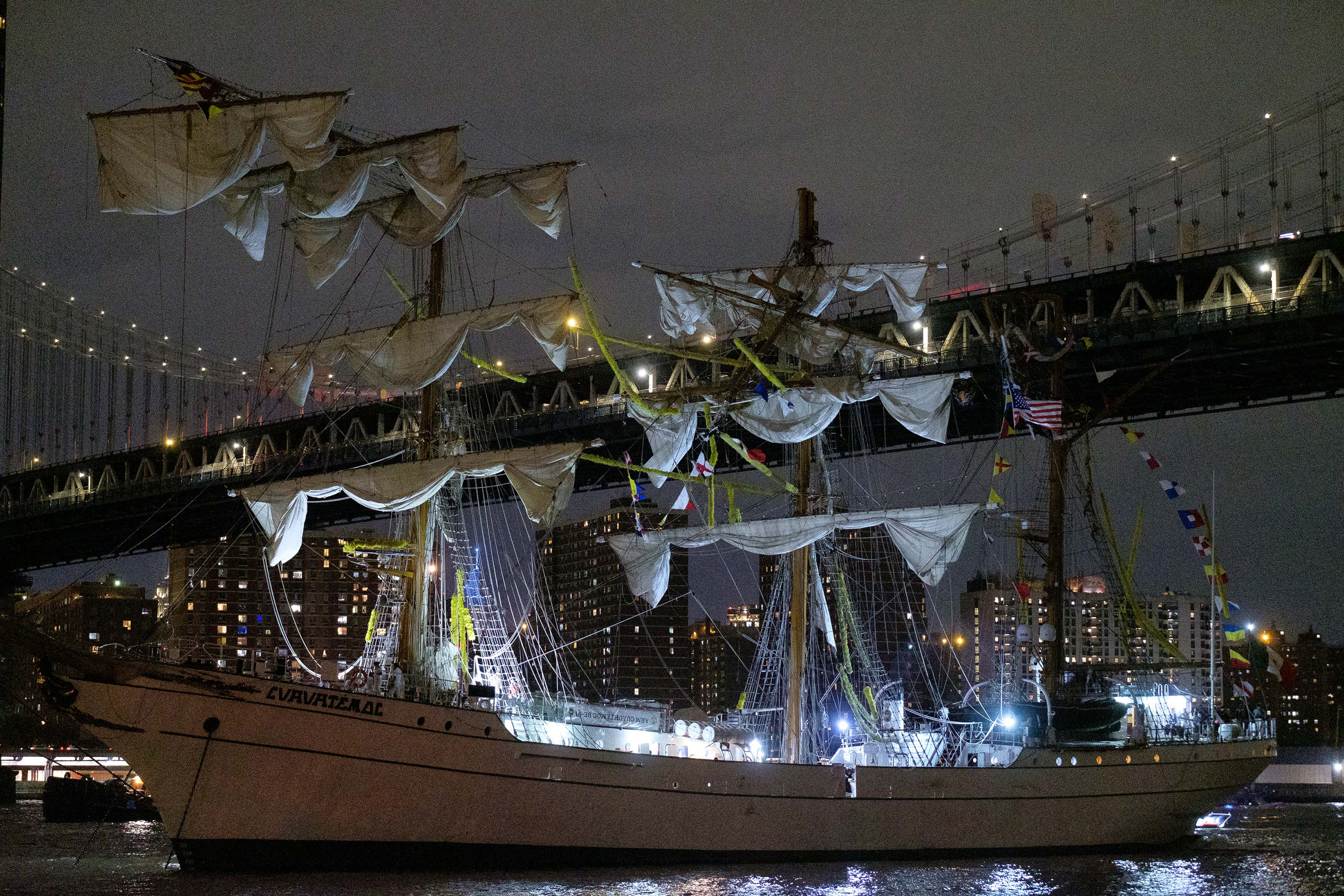 The Mexican naval ship Cuauhtémoc pictured in the East River in New York City after striking the Brooklyn Bridge on Saturday, May 17, 2025. | Source: Getty Images