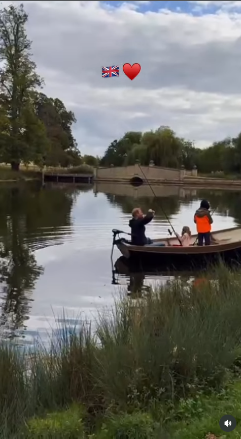 Harry appears to be enjoying the fishing outing as Archie and Lilibet join him aboard a small wooden boat on the water. With the children dressed for the chilly countryside conditions, the scene adds another glimpse of the low-key family adventures featured in Meghan's first U.K. video. | Source: Instagram/meghan