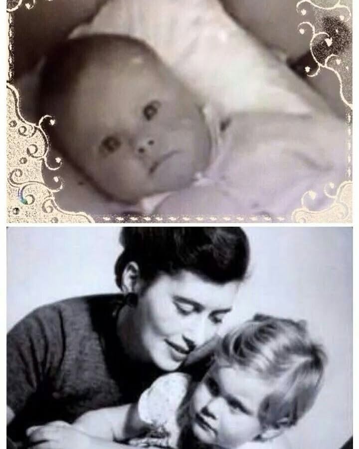 Olivia Newton-John as a baby. [Photo timeline: 1948 (year she was born) to 1966 (childhood to teenage era)]. | Fun Fact: Olivia Newton-John was born in Cambridge, England, in 1948 and moved with her family to Melbourne, Australia, when she was five. Her family had quite the intellectual pedigree: her maternal grandfather was Nobel Prize-winning physicist Max Born. | Source: Instagram/therealonj