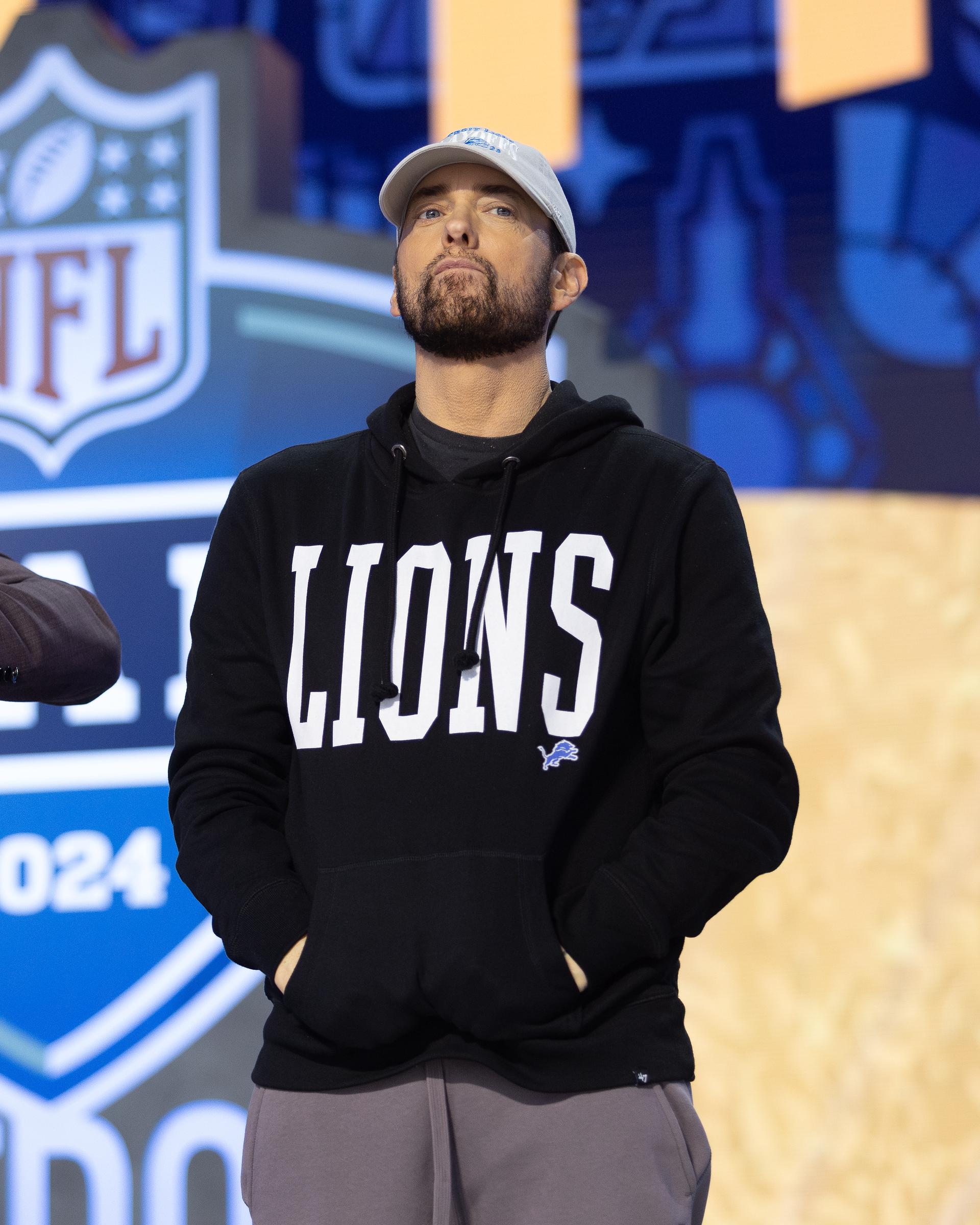 Eminem, during Day 1 of the NFL Draft at Fox Theatre in Detroit, MI, on April 25, 2024 | Source: Getty Images