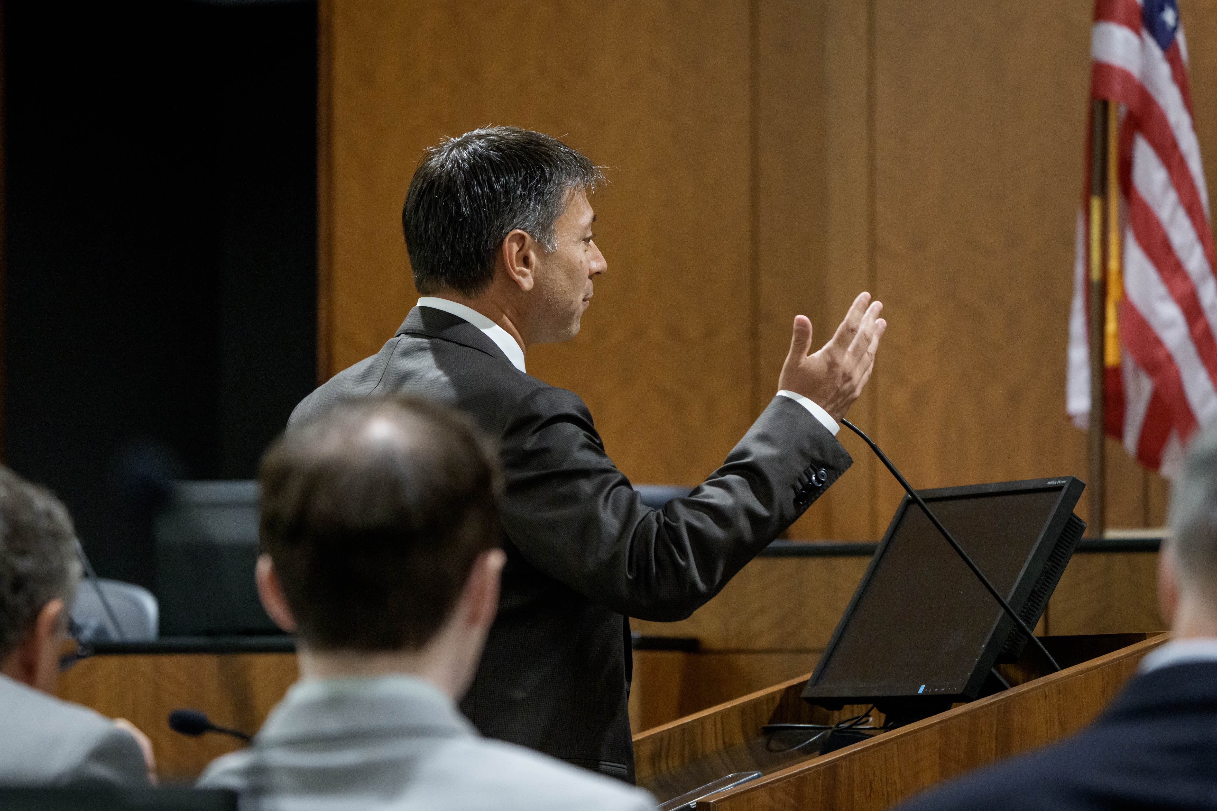 The Kirk family's attorney, Jeffrey Neiman, insisted that the world needed to see the video. In this photo, he spoke during a preliminary hearing for Tyler Robinson at the Fourth District Courthouse on July 9, 2026, in Provo, Utah. | Source: Getty Images