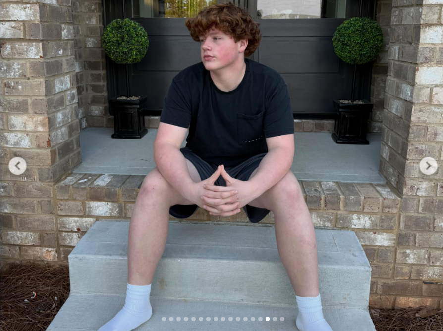 KJ Biermann sits on the steps outside his home in another photo shared by his mother, Kim Zolciak, as she publicly defended him following his arrest. Kim said KJ “categorically denies” the allegations and claimed he passed a voluntary polygraph examination, while also pointing to the reported lack of DNA evidence. | Source: Instagram/kimzolciakbiermann