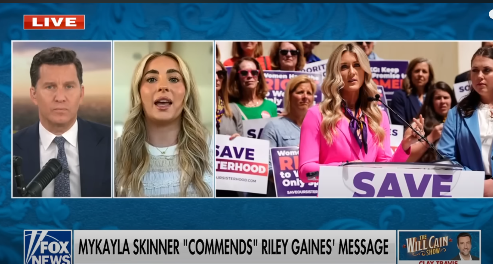 Mykayla Skinner voicing support for Riley Graines during interview with Fox News, dated June 16, 2025 | Source: YouTube/FoxNews