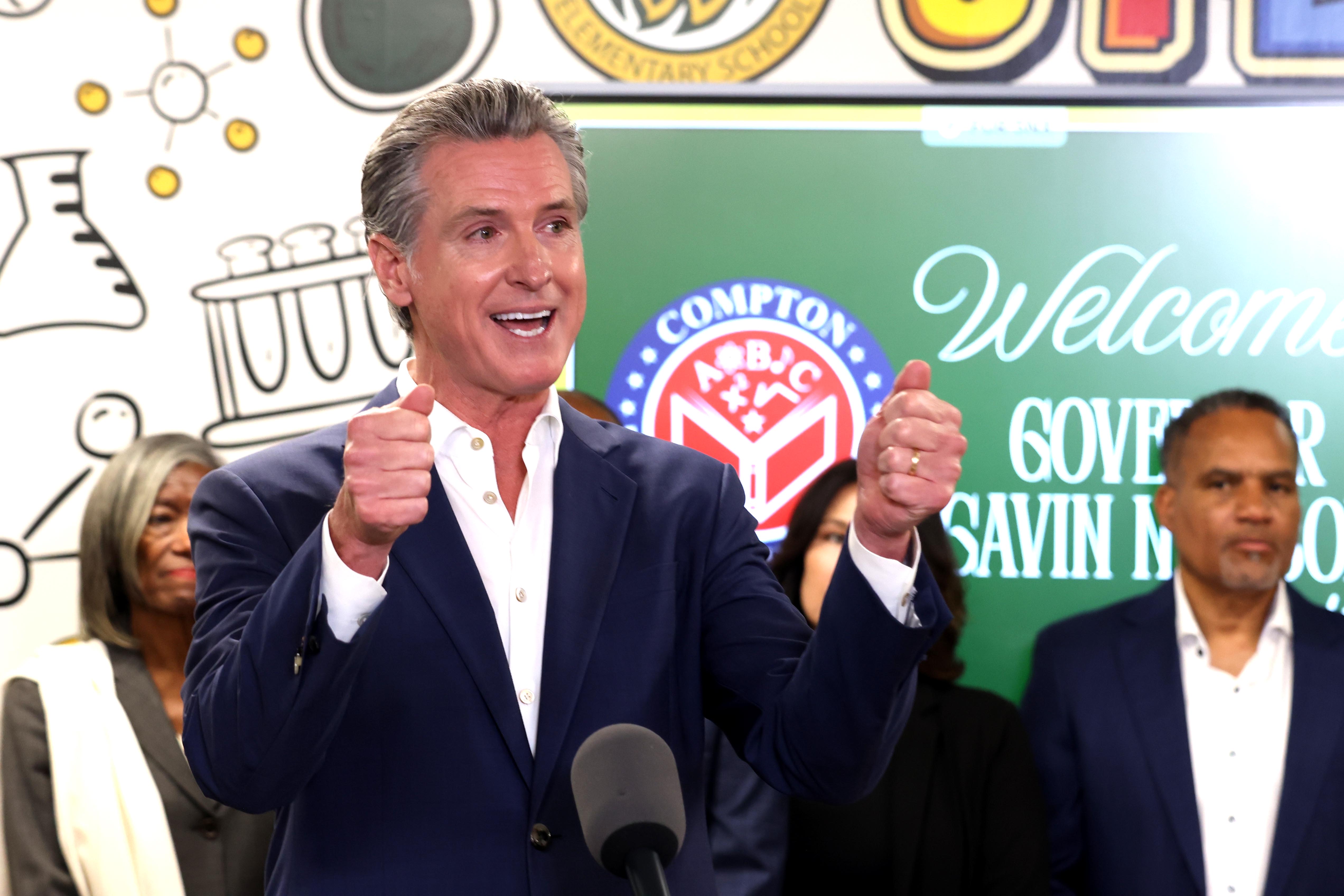 California Governor Gavin Newsom presents his Golden State Literacy Plan at Clinton Elementary School in Compton on June 5, 2025 | Source: Getty Images
