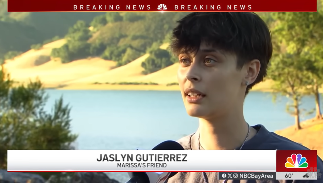 Jaslyn Gutierrez speaks to NBC Bay Area near the lake where Marissa DiNapoli's body was found, from a video posted July 3, 2025 | Source: YouTube/NBCBayArea