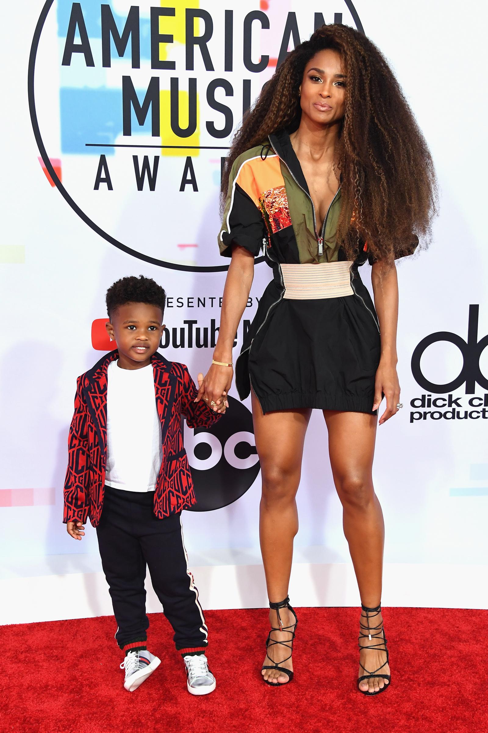 Future Zahir Wilburn, 4, and Ciara, 32, attend the American Music Awards at Microsoft Theater on October 9, 2018, in Los Angeles, California.