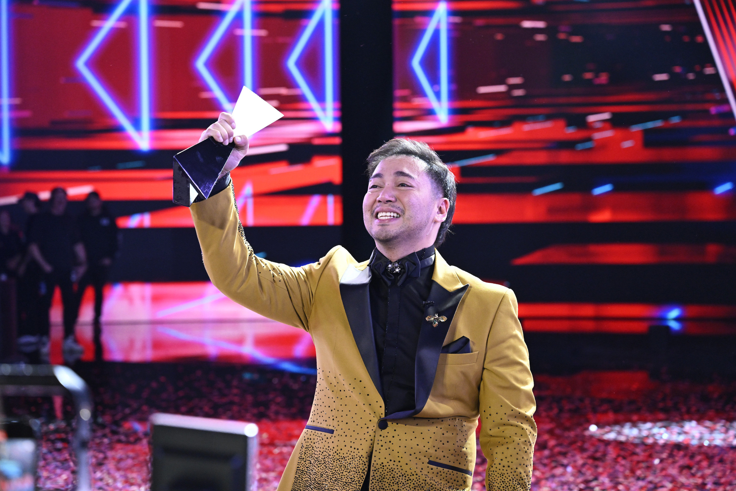 Sofronio Vasquez celebrates his victory as "The Voice" Season 26 winner, marking Michael Bublé’s first coaching win on December 10, 2024 | Source: Getty Images / NBC