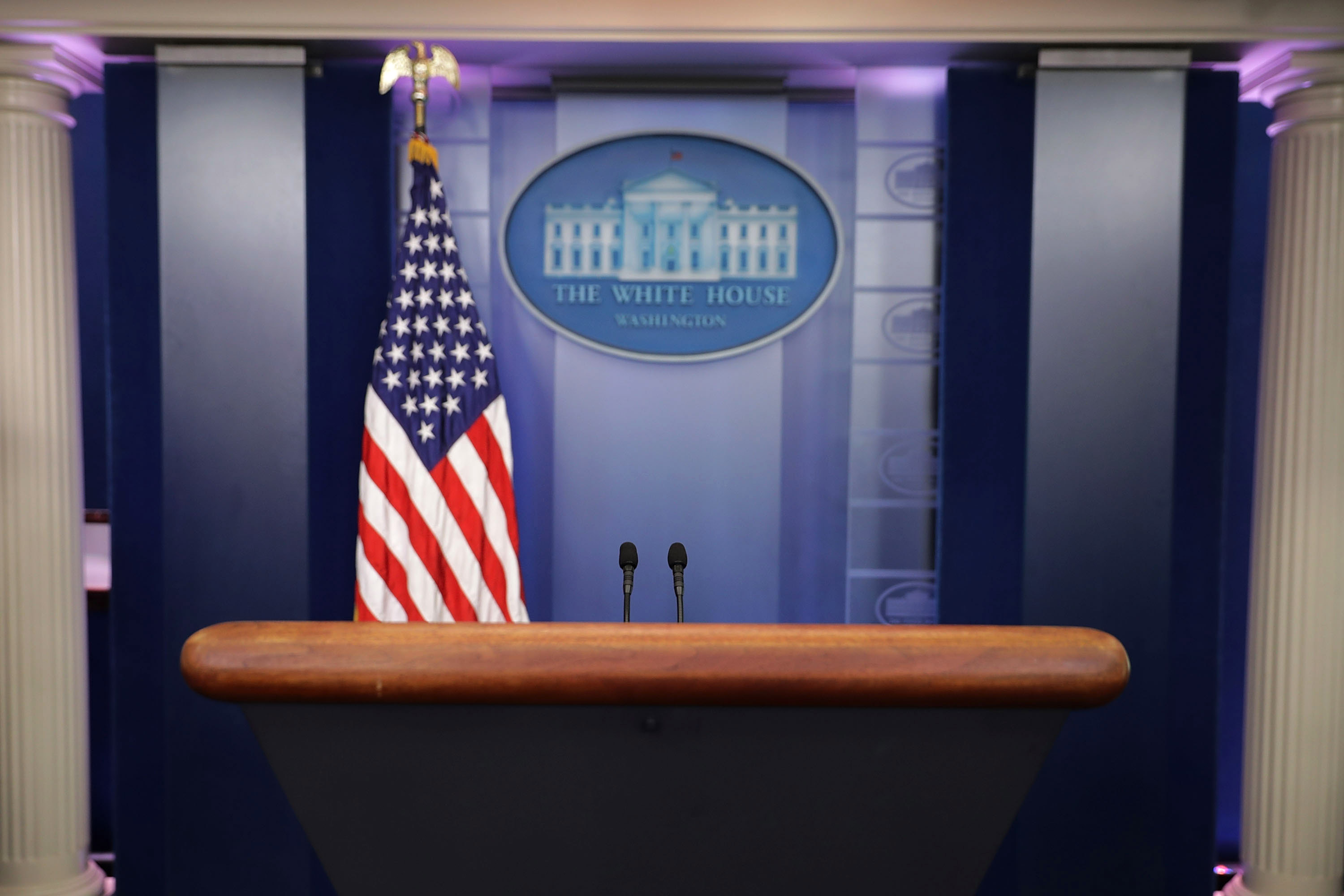An empty White House briefing room illustrates the government role some social media users began discussing after Bartiromo's Fox departure. The online speculation centered on whether her next move could put her behind the press secretary's podium. | Source: Getty Images