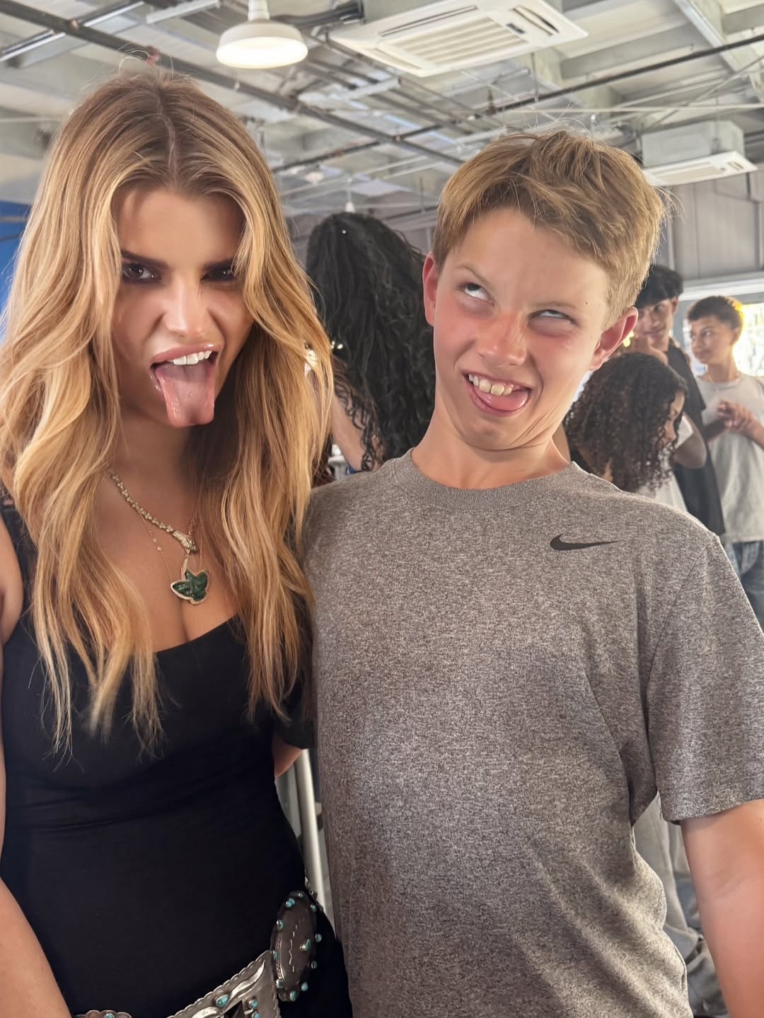 Jessica Simpson and her son, Ace Knute Johnson doing silly faces for the camera, from a post dated July 1, 2025 | Source: Instagram/jessicasimpson