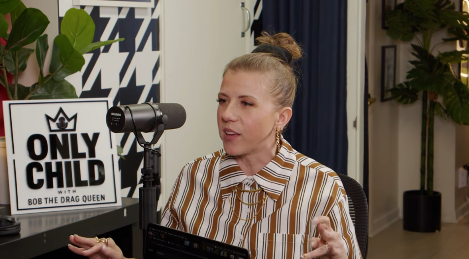 Jodie Sweetin on the podcast "Only Child" talking about a future movie about the current American conversation, on a video dated February 12, 2026 | Source: YouTube/ Purse First Studios and Bob The Drag Queen
