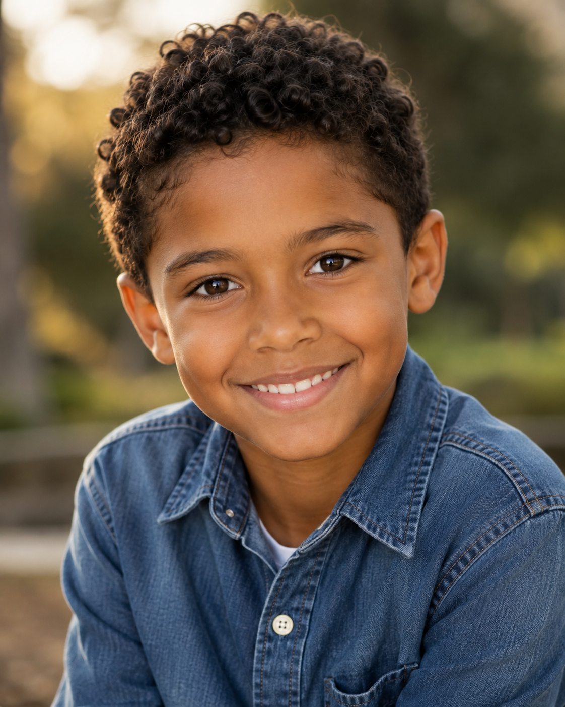 Another synthetic portrait envisioned the hypothetical boy a little older, this time in a denim shirt and an outdoor setting. The result is purely imaginative rather than a scientifically meaningful projection of genetics. | Source: ChatGPT