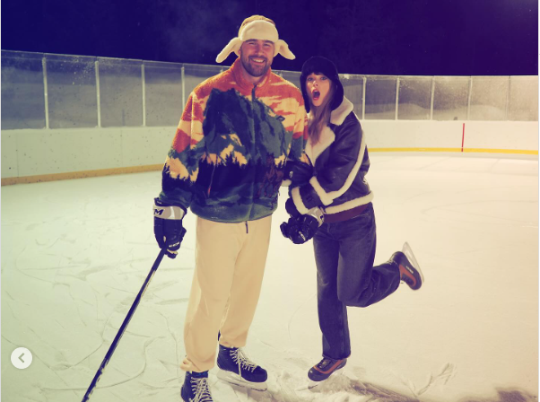 NFL star Travis Kelce and his girlfriend Taylor Swift ice skating while enjoying each other's company from a post dated July 24, 2025 | Source: Instagram/kilatrav