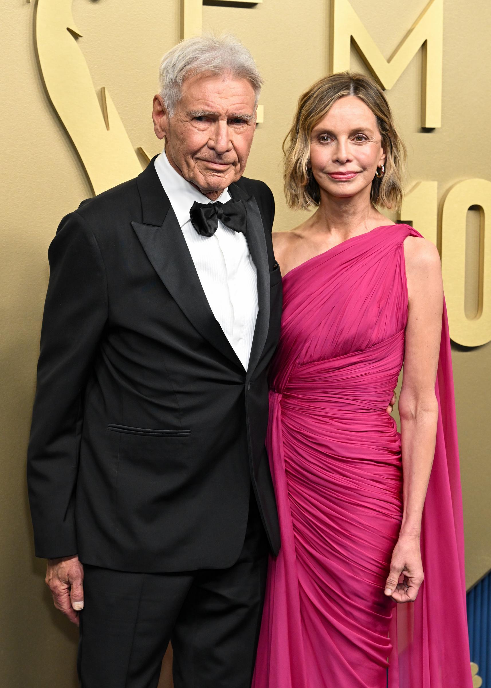 Ford and Flockhart stand together for a closer portrait during the Emmys arrivals. As photos from the night spread online, some viewers focused specifically on Flockhart's face and said they thought she looked different.