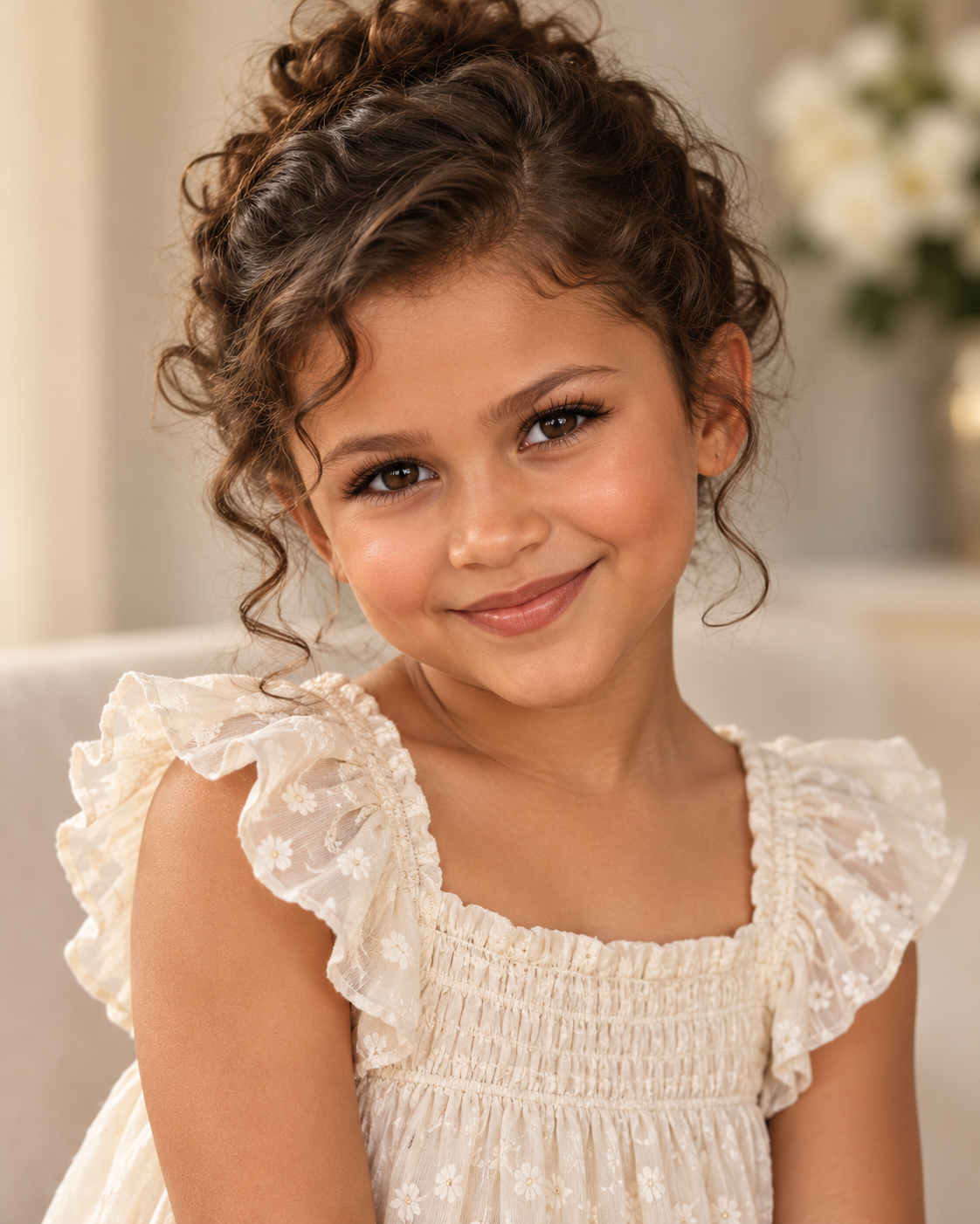 AI imagined one possible daughter of Zendaya and Tom Holland with soft curls, expressive eyes, and a warm smile. The portrait is entirely fictional and was created only as a playful interpretation of how features from both stars might combine. | Source: ChatGPT