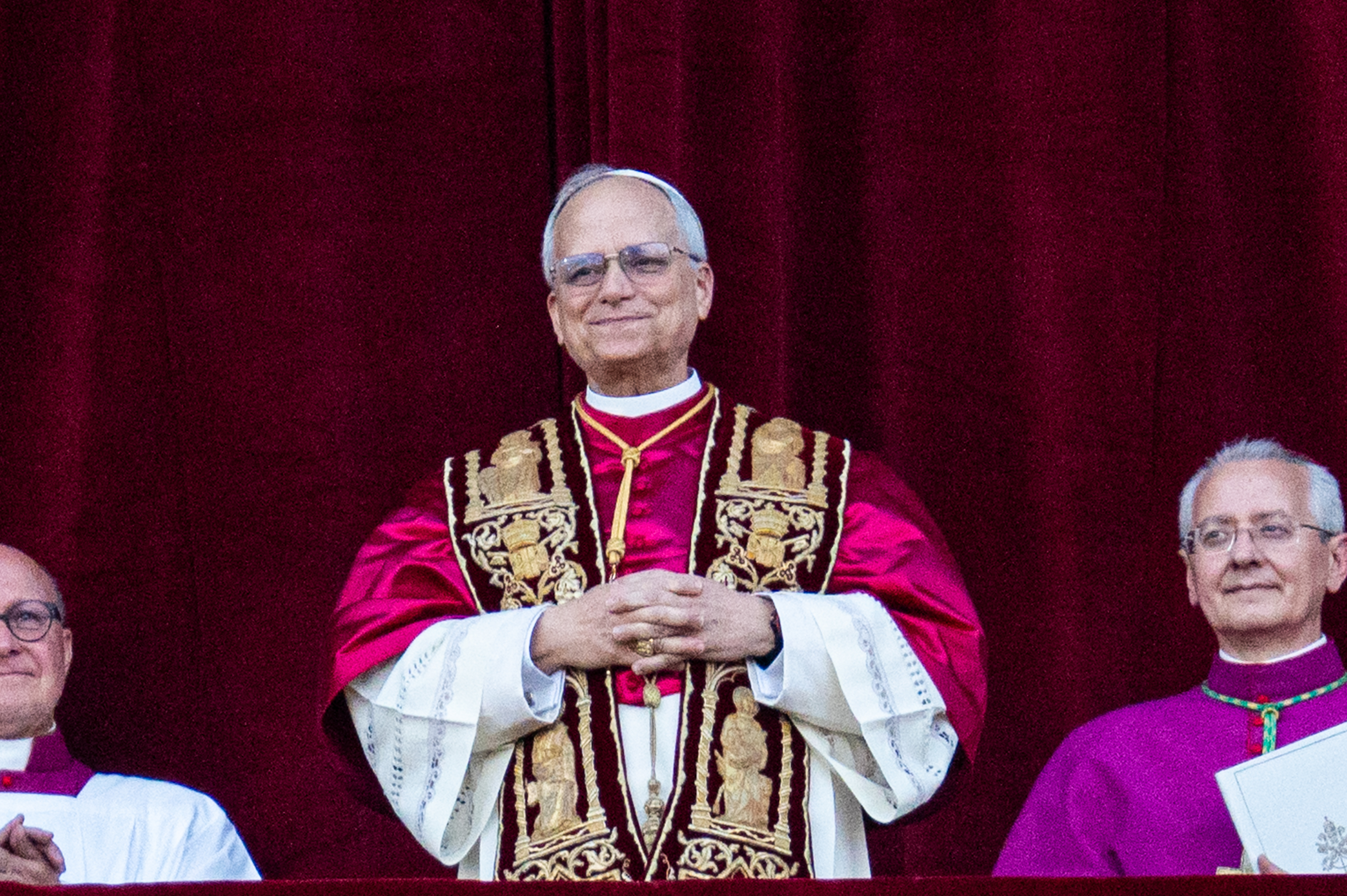 Newly elected Pope Leo XIV, Robert Prevost, arrives on the main central loggia balcony of St. Peter's Basilica, in the Vatican, on May 8, 2025 | Source: Getty Images