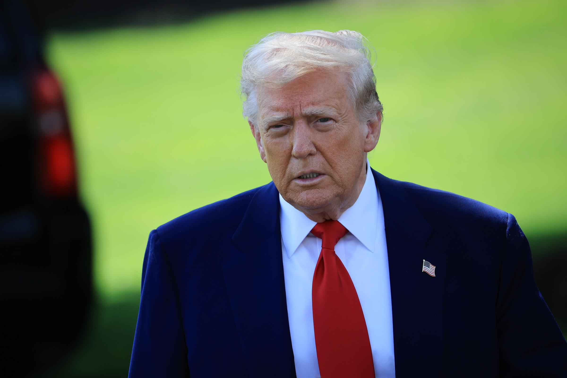 U.S. President Donald Trump walking towards members of the media prior to answering questions in Washington, D.C., on April 29, 2025. | Source: Getty Images